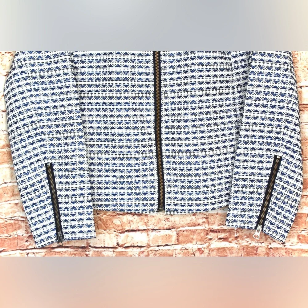 J. Crew Navy and White Heart Textured Jacquard Zip-Up Jacket Blazer